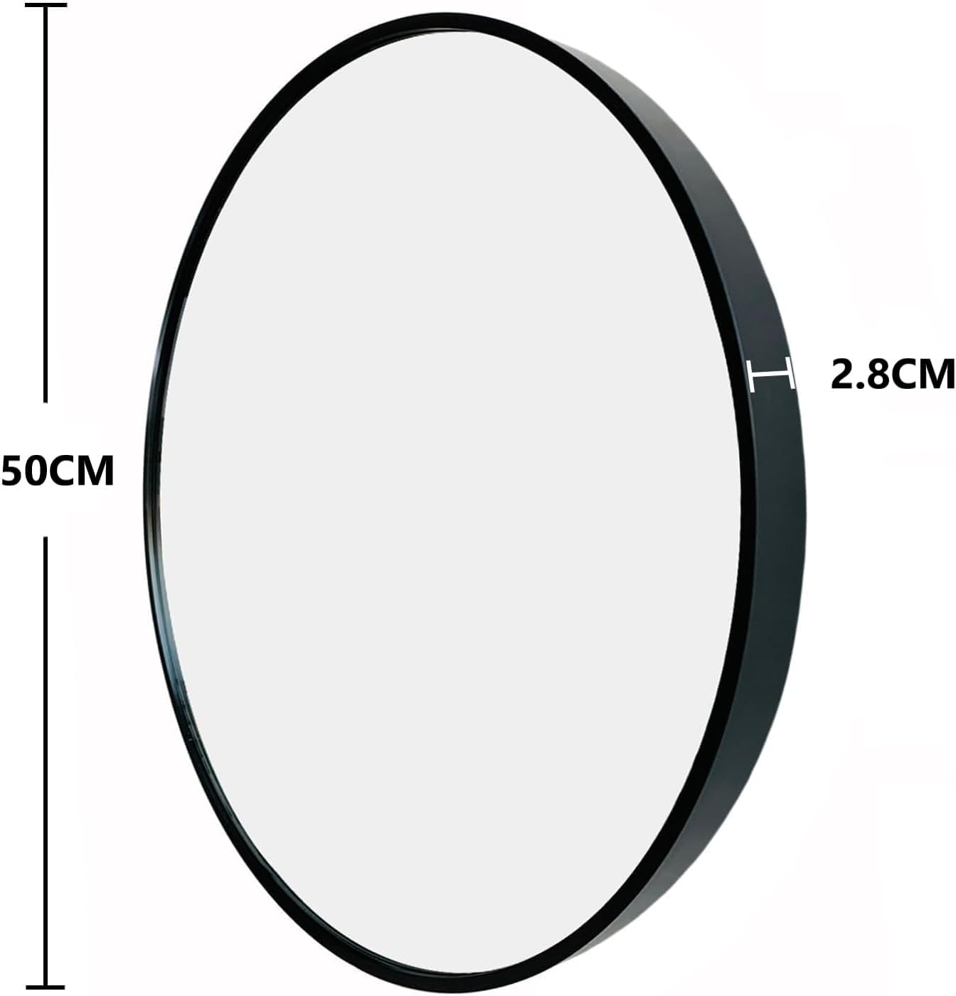 50cm Black Round Mirror : Glass Wall Mirror Circular with Metal Frame