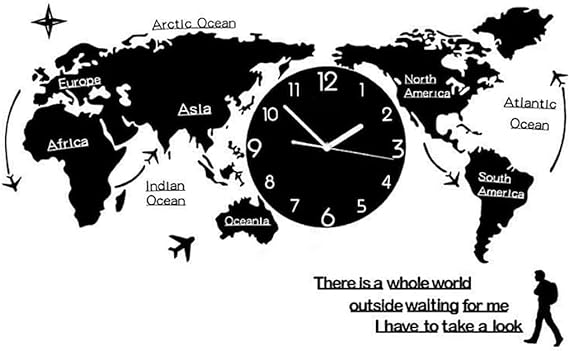 Acrylic World Map Wall Clock Black