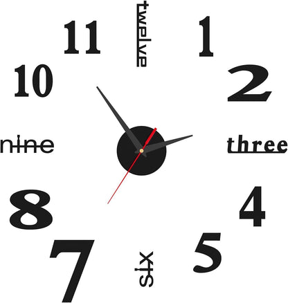 3D Wall Clock DIY Modern Design Large Wall Sticker - 40 cm Diameter
