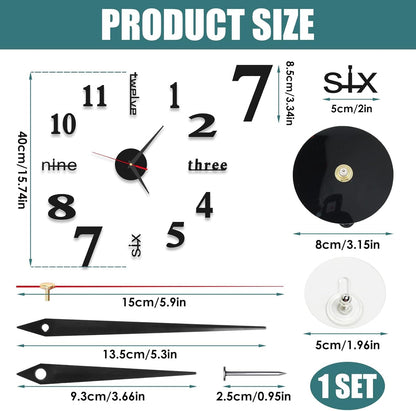 3D Wall Clock DIY Modern Design Large Wall Sticker - 40 cm Diameter