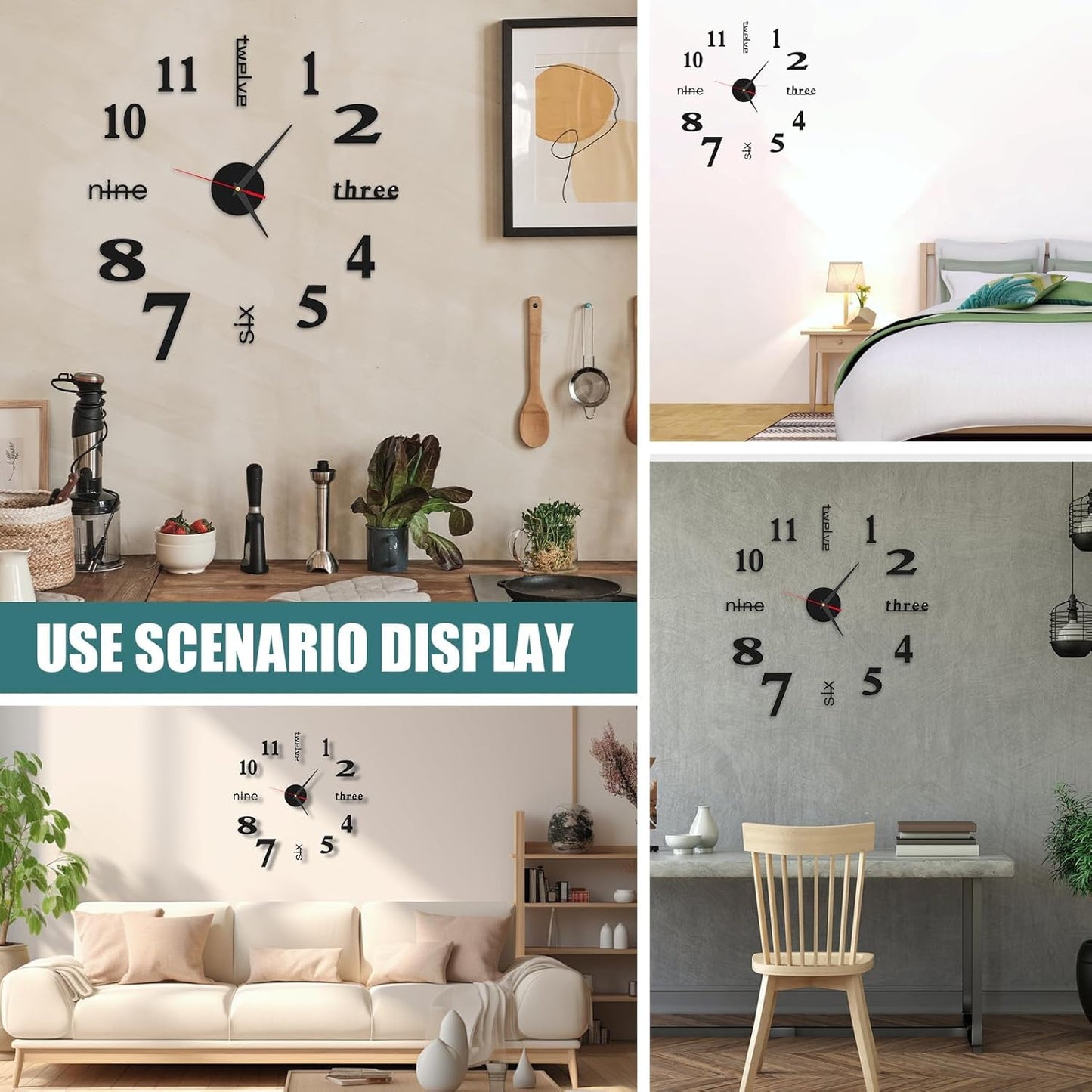 3D Wall Clock DIY Modern Design Large Wall Sticker - 40 cm Diameter