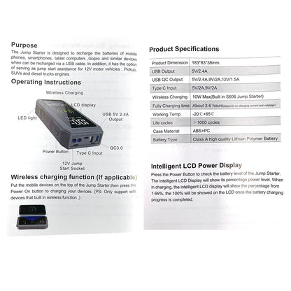 Air Super Jumper Starter 12V Auto Car Battery Portable Jump Starter Power Station with wireless charging function